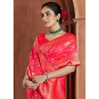 Banarasi Silk-Festival Wear Saree - Pinkish Red with Blouse and Skirt 1136 Eljoys Fashion