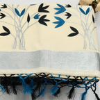 Tissue Silk Saree featuring Silver, Blue and Black floral design with Silver border. Eljoys Fashion