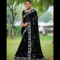 Georgette Saree - bead work and embroidery Black 1120