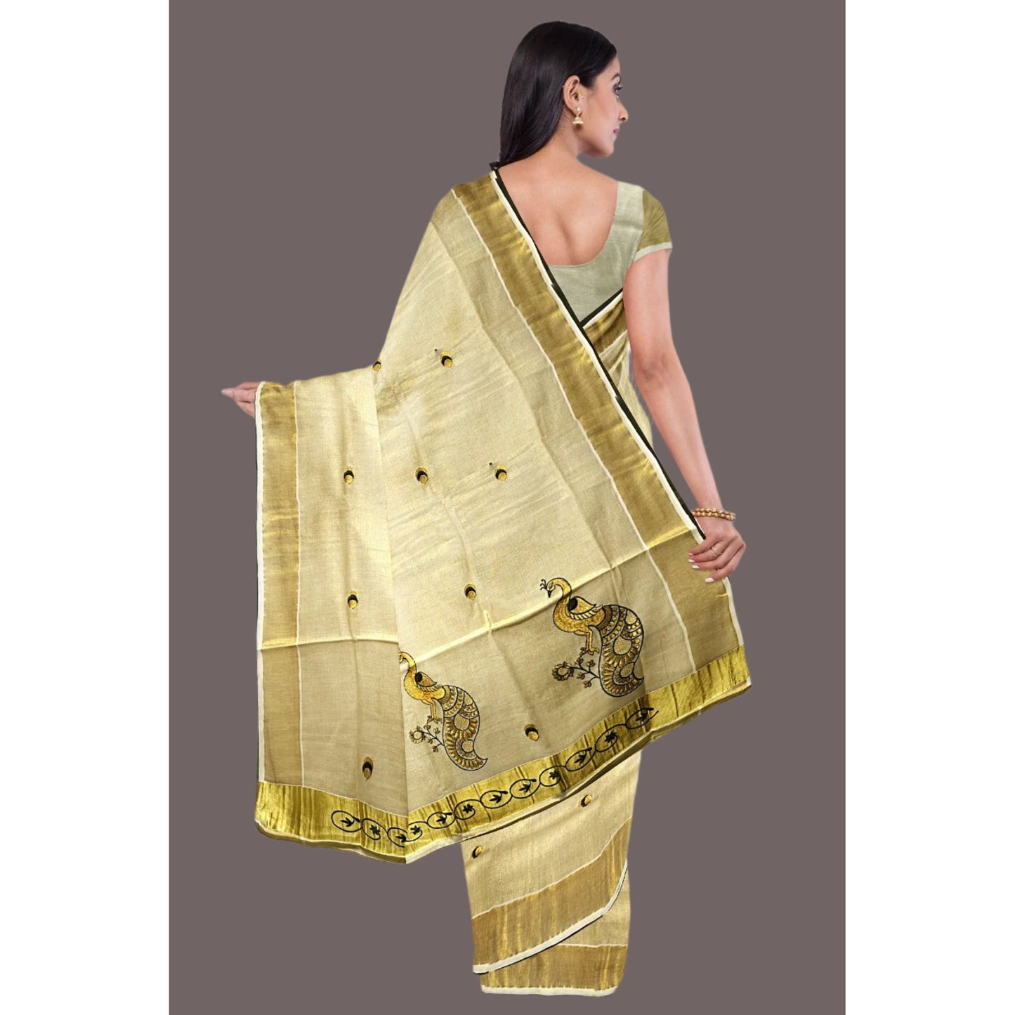 Traditional South Indian Gold Saree - Eljoys Fashion 