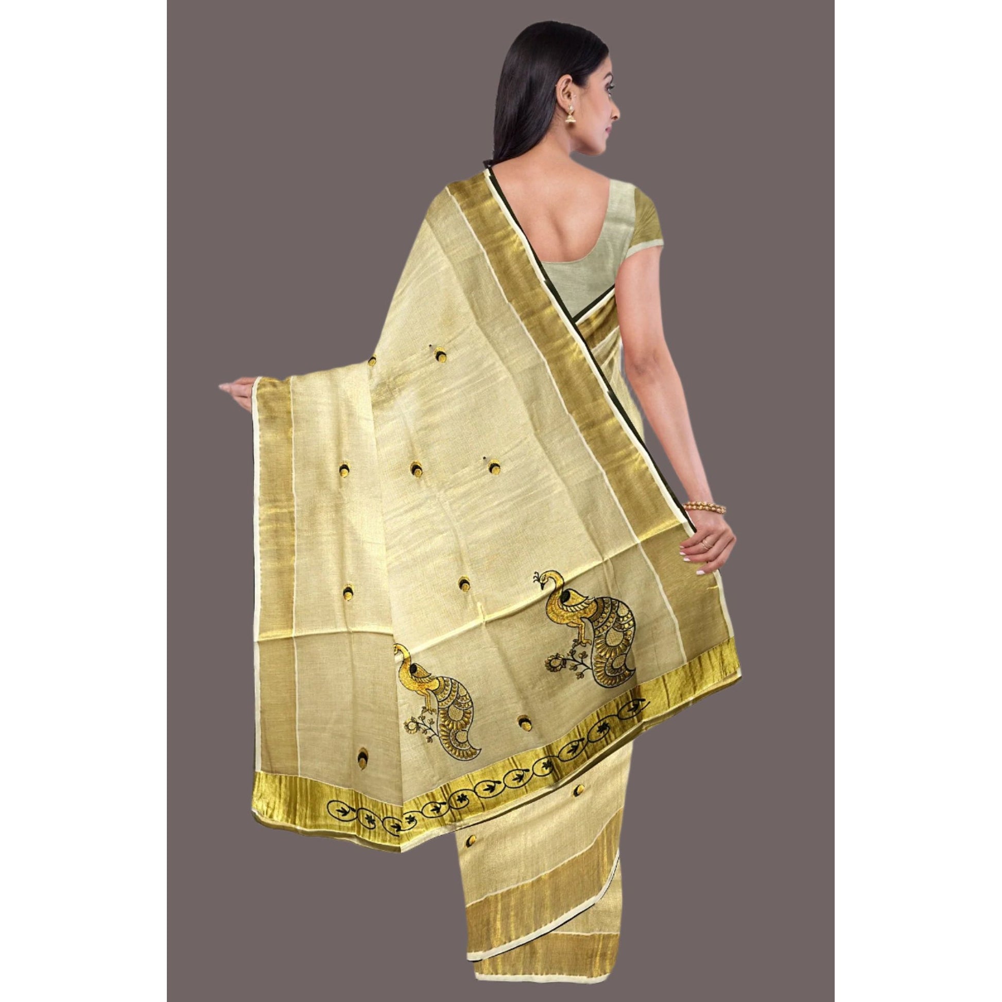 Traditional South Indian Gold Saree - Eljoys Fashion 