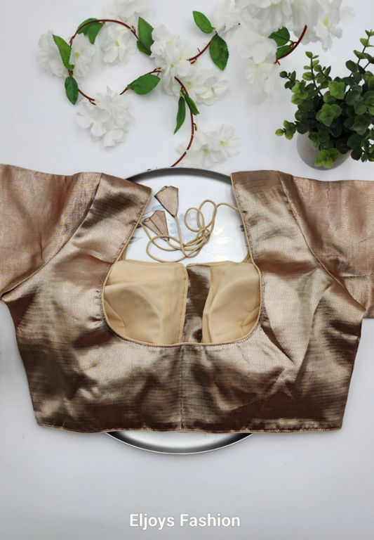 Brocade Silk blouse in chocolate and golden color with sleeve - Eljoys Fashion 