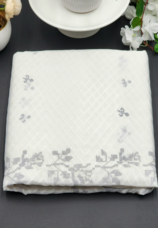 Brasso Saree in white with Embroidery works - Eljoys Fashion 