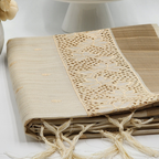 Linen Saree with cut work in Beige and chocolate border combo Eljoys Fashion
