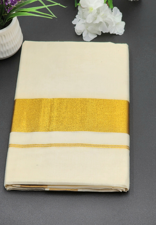 Tissue Silk Traditional Kerala Saree medium Gold Border - Eljoys Fashion 