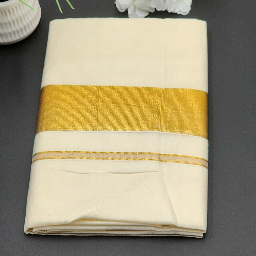 Tissue Silk Traditional Kerala Saree medium intense Gold Border Eljoys Fashion