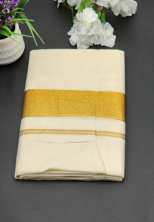 Tissue Silk Traditional Kerala Saree medium intense Gold Border - Eljoys Fashion 