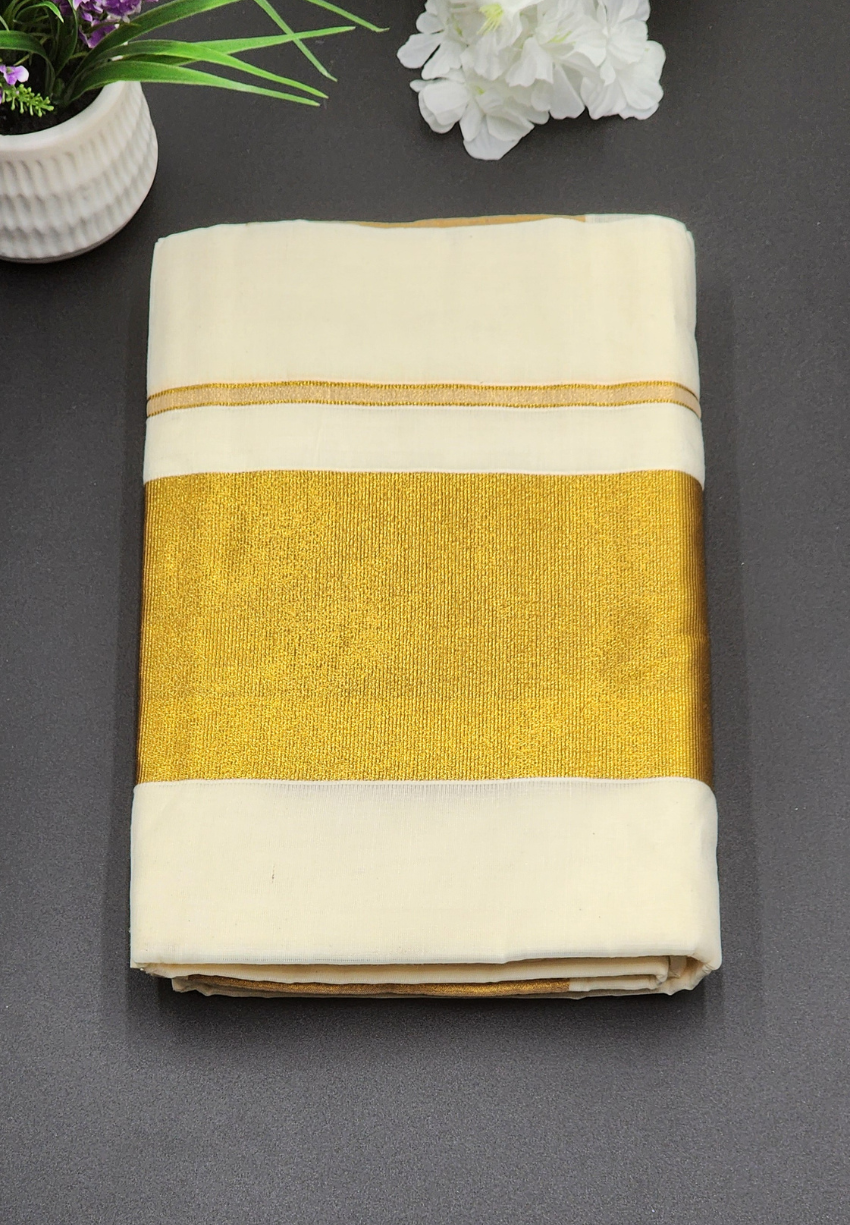 Tissue Silk Traditional Kerala Saree Large Gold Border - Eljoys Fashion 
