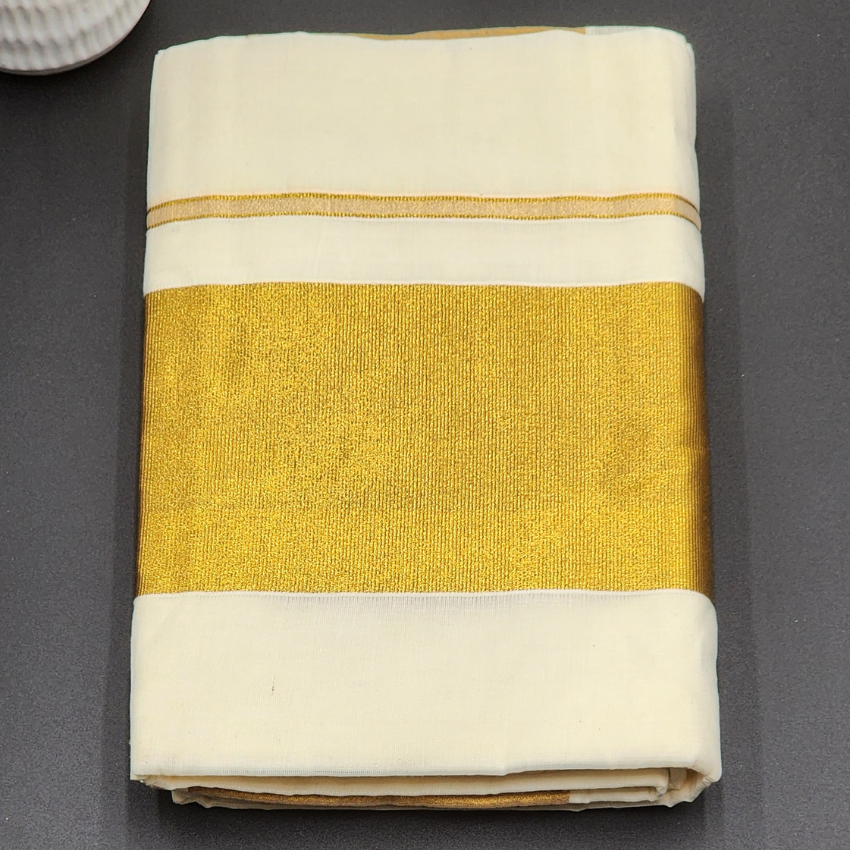 Tissue Silk Traditional Kerala Saree Large Gold Border Eljoys Fashion