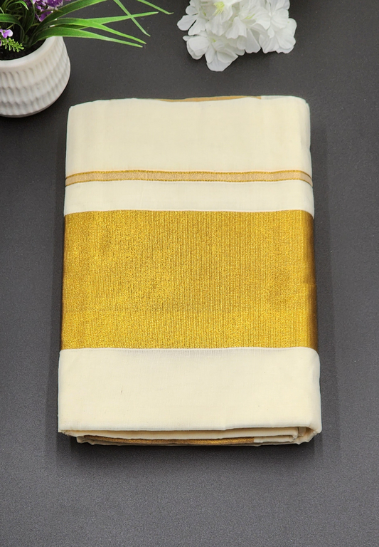 Tissue Silk Traditional Kerala Saree Large Gold Border - Eljoys Fashion 