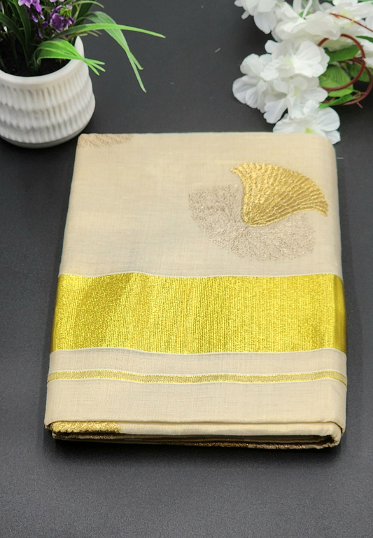 Tissue Silk Saree with medium border and beautiful Floral designs Eljoys Fashion