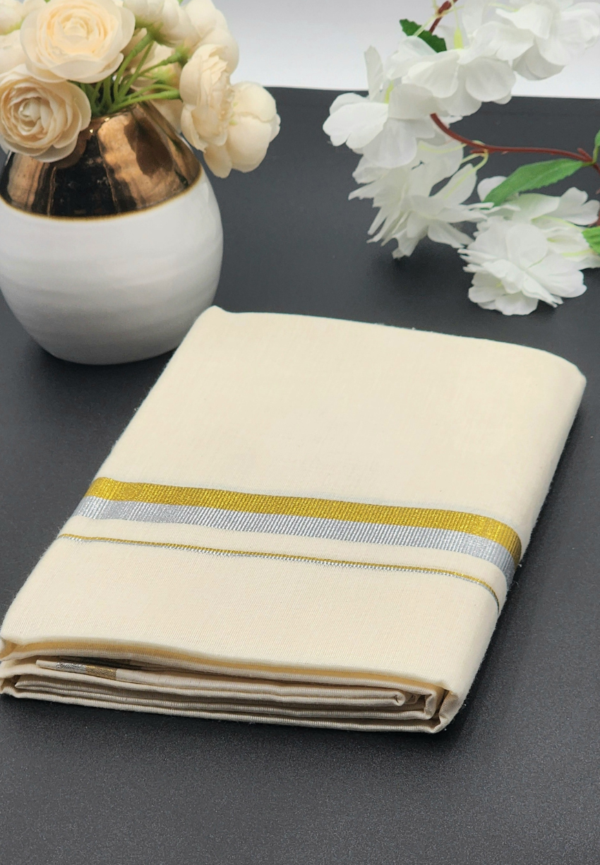 Dhoti Mundu Kerala style Multi Royal gold and Silver medium border Eljoys Fashion