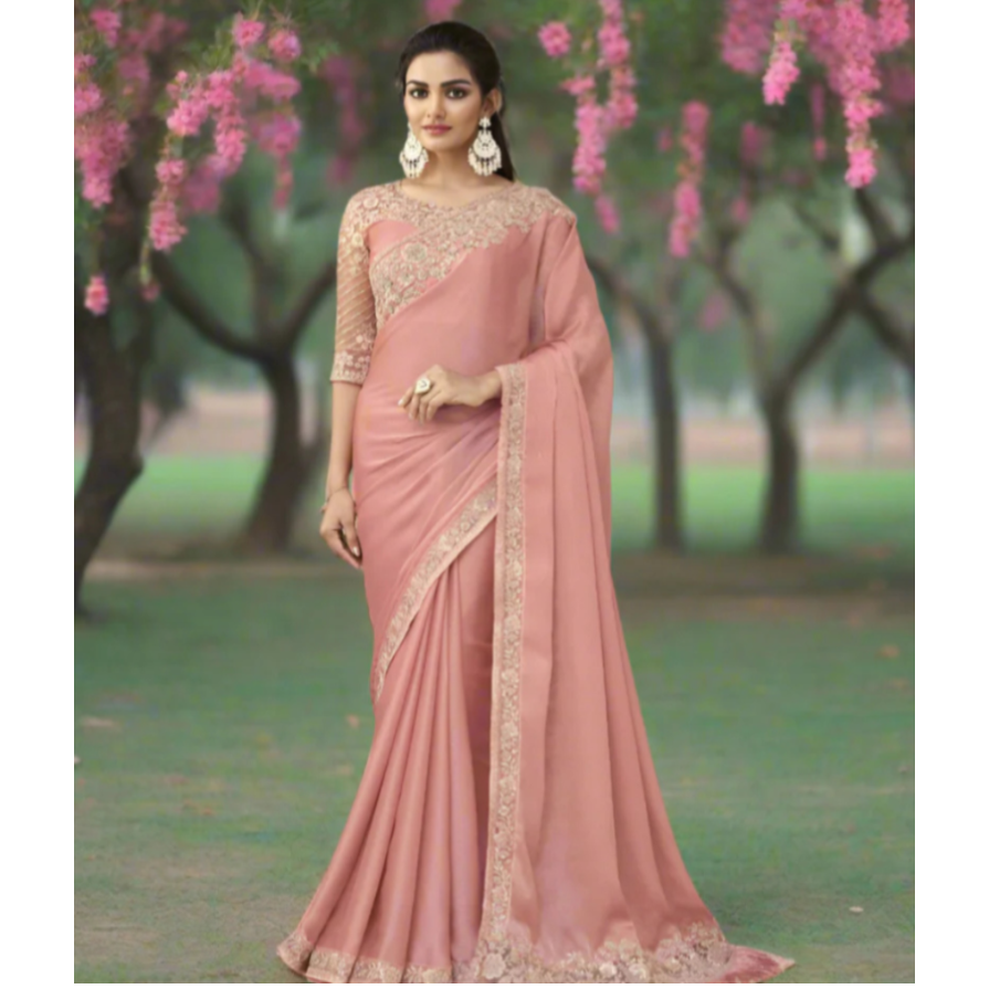Bollywood Designer Fancy Partywear Saree Soft silk - Peach