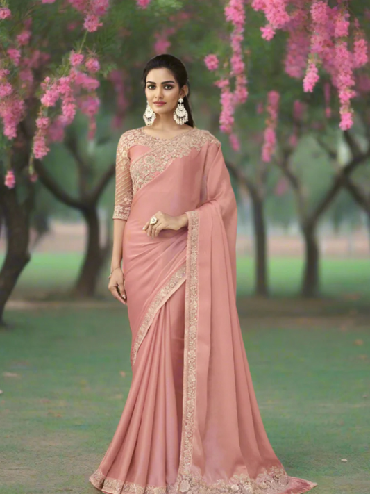 Bollywood Designer Fancy Partywear Saree Soft silk  -  Peach