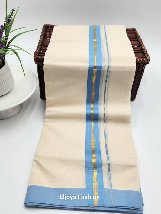 Dhoti in Sky blue and Gold border