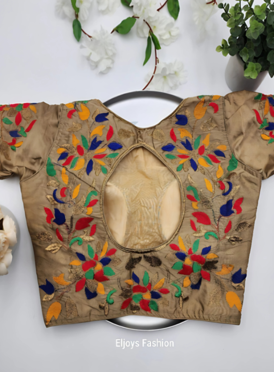 Embroidered Sequined blouse with Sleeve in vibrant colors - Free size