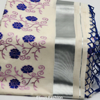 Tissue silk Saree in floral design violet and pink combination with silver lining Eljoys Fashion