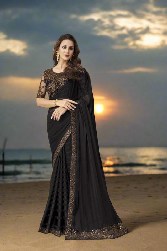 Silk Pattern  Bollywood  party wear Indian Saree Black