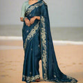 Pure Soft Silk and Fancy Fabric Designer Embroidery Work Saree - Silky Blue 1117