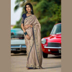 Pure Soft Silk and Fancy Designer saree with sequins and Zari work -Gold with blue border 1116