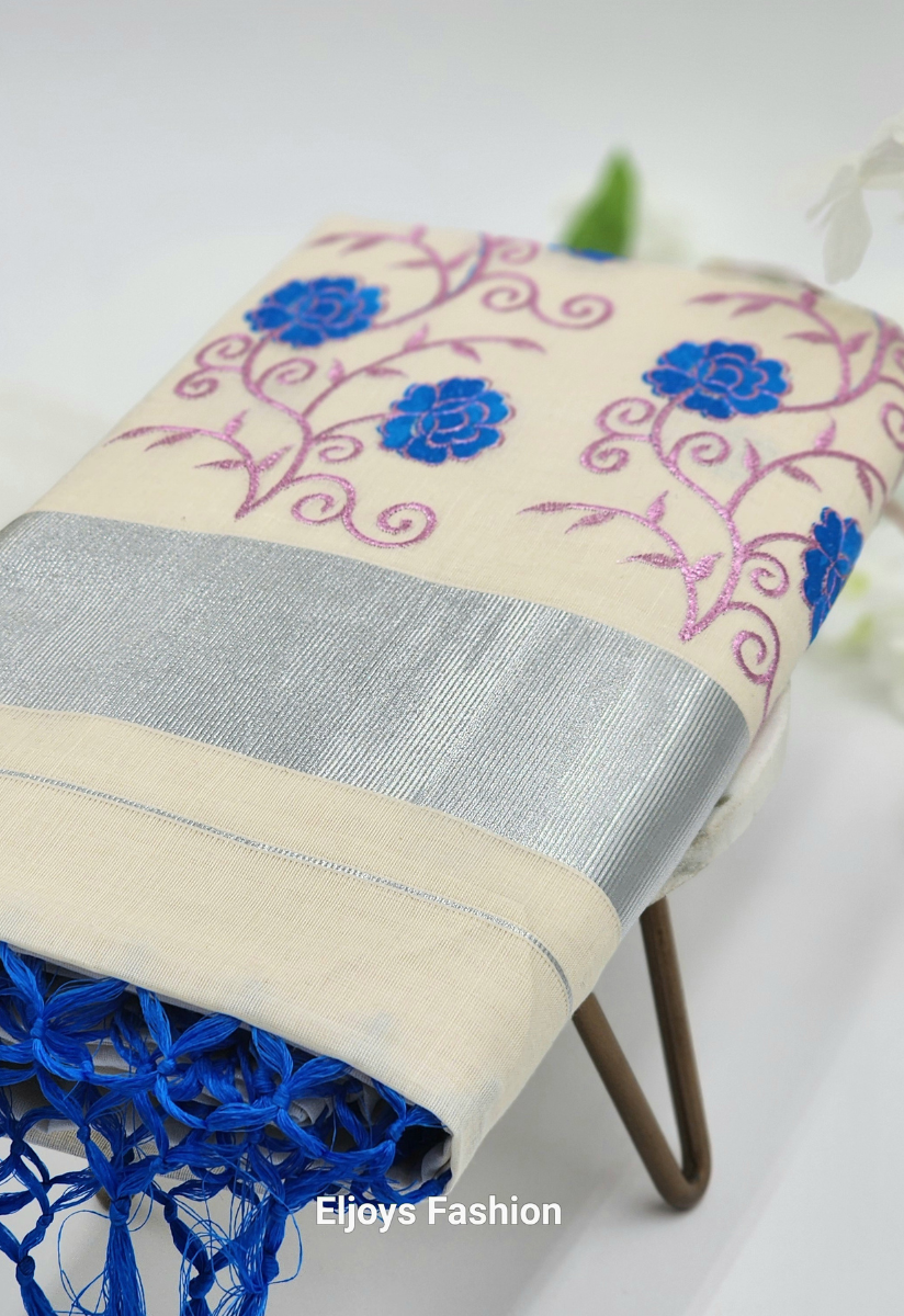 Tissue Silk south indian saree floral design blue and pink combo Eljoys Fashion