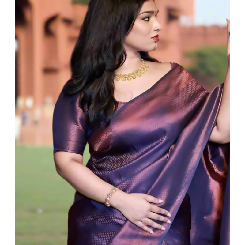 Soft Lichi Silk Designer Saree Jaqard work Navy Blue 1113
