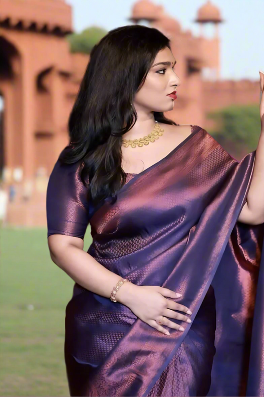 Soft Lichi Silk Designer Saree  Jaqard work Navy Blue