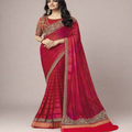 Bollywood Designer party wear Saree Soft silk Red with embroidery works 1110