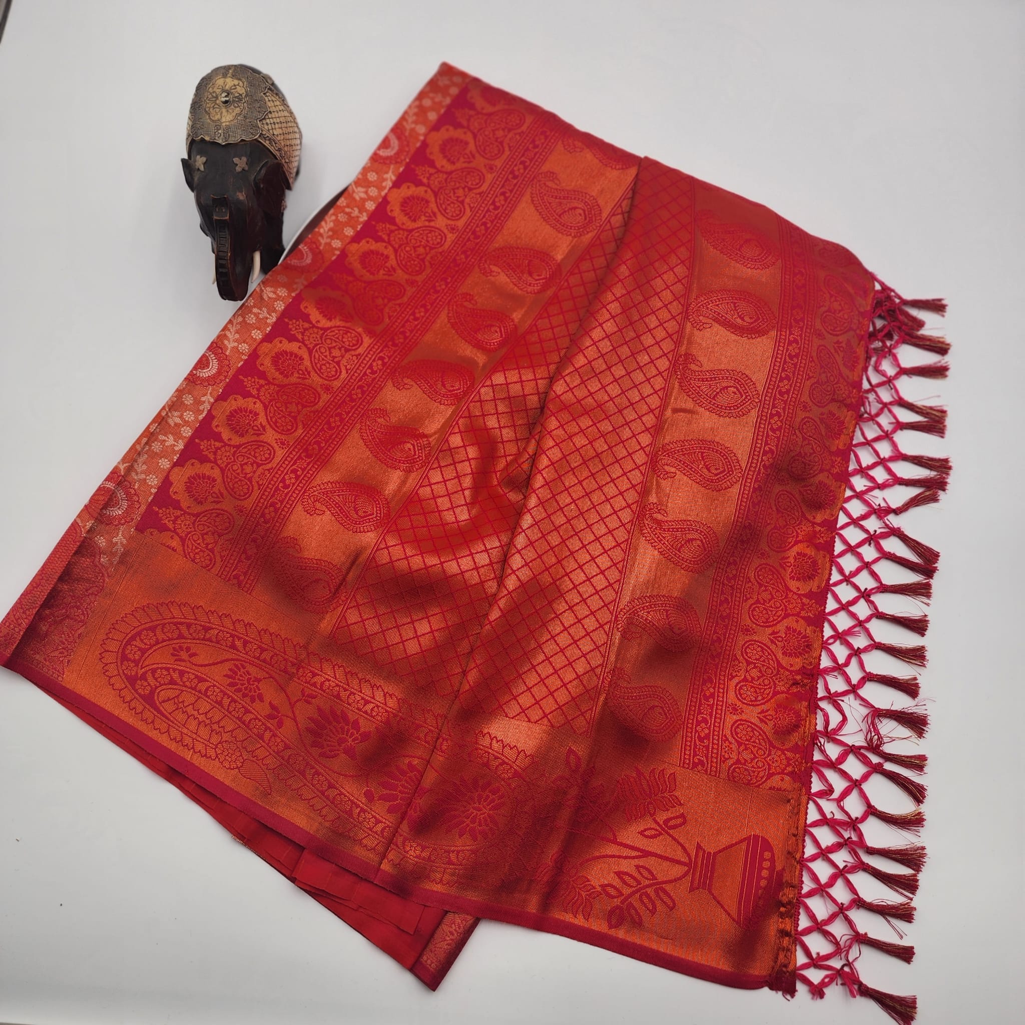 Sawari Pattu Silk Designer Saree Orange Red 1124