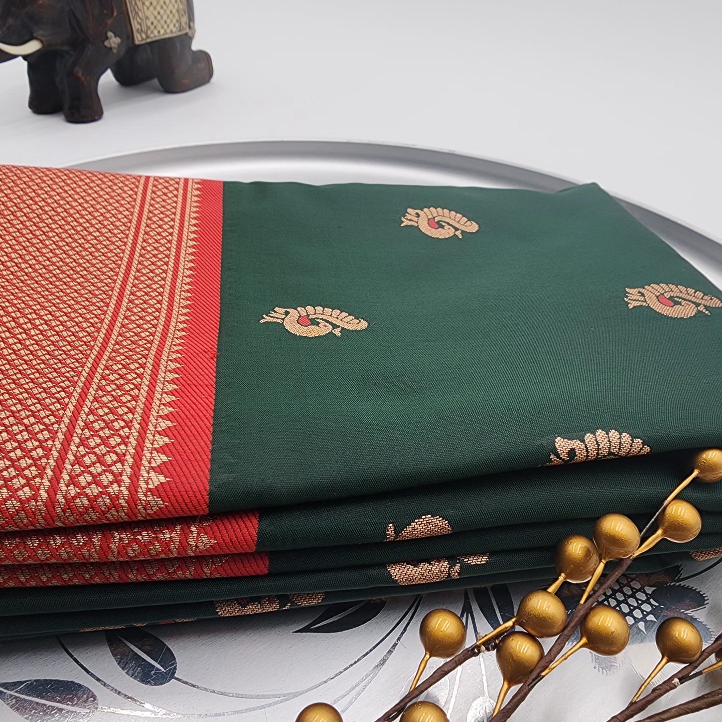 Paithani Soft Peshwai Designer Wedding Saree Green and Red Combo