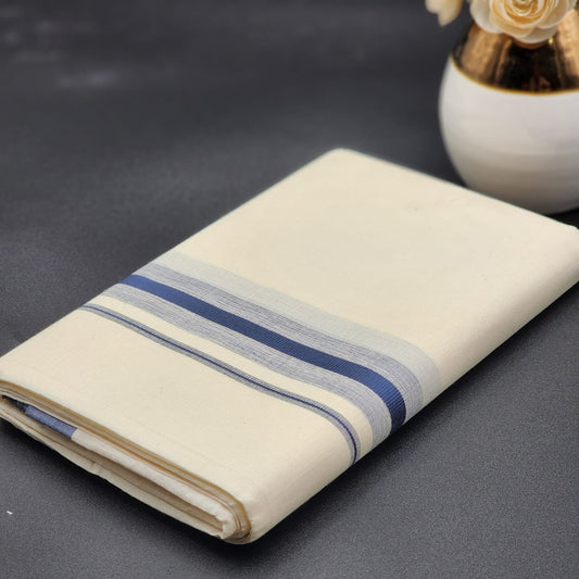 Dhoti Mundu Kerala style Dark Blue and Silver border