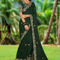 Pure Soft Silk and Fancy Fabric Designer Embroidery Work Saree - Dark Green 1118