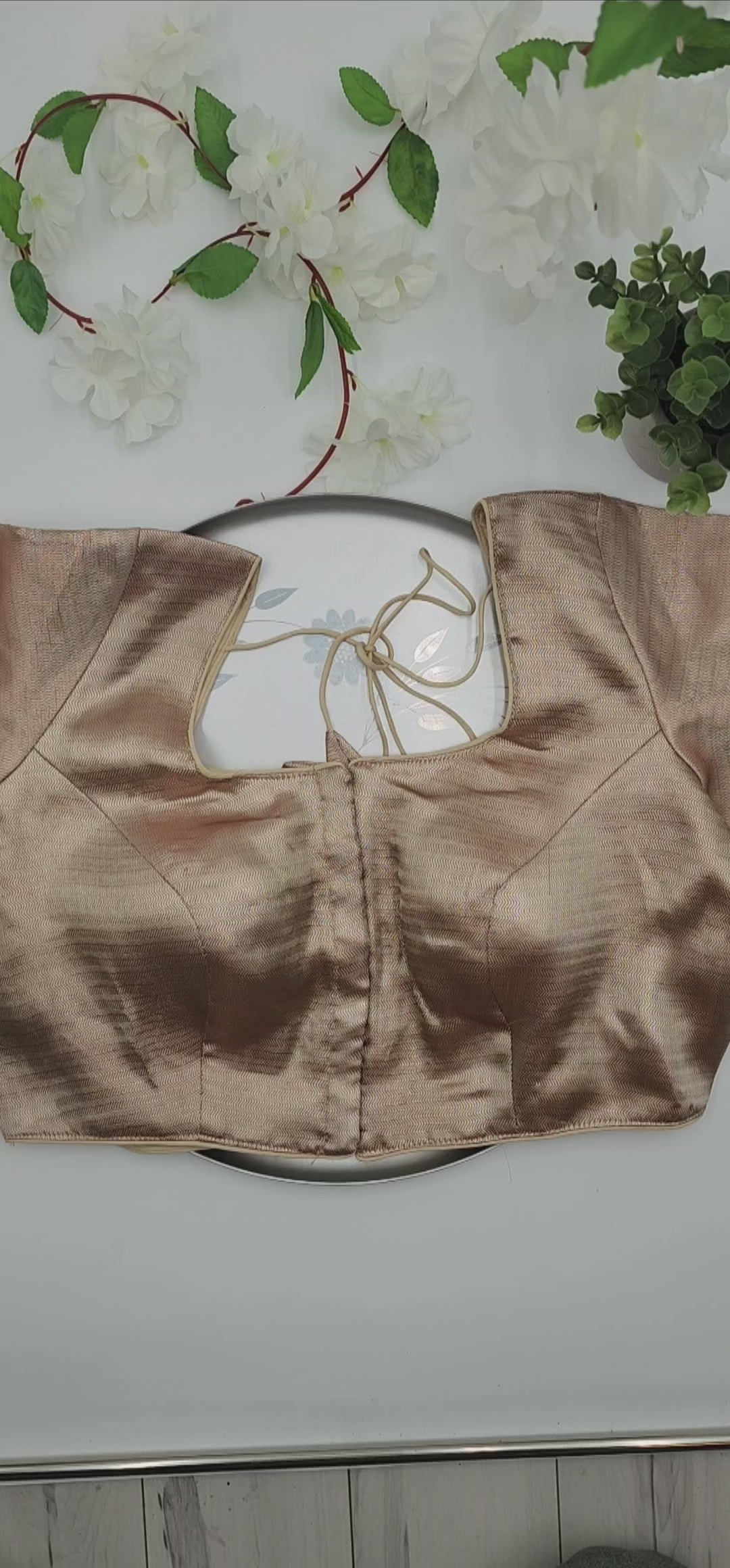 Brocade Silk blouse in chocolate and golden color with sleeve