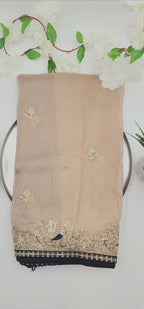 Pure Soft Silk and Fancy Designer saree with sequins and Zari work -Gold with blue border 1116