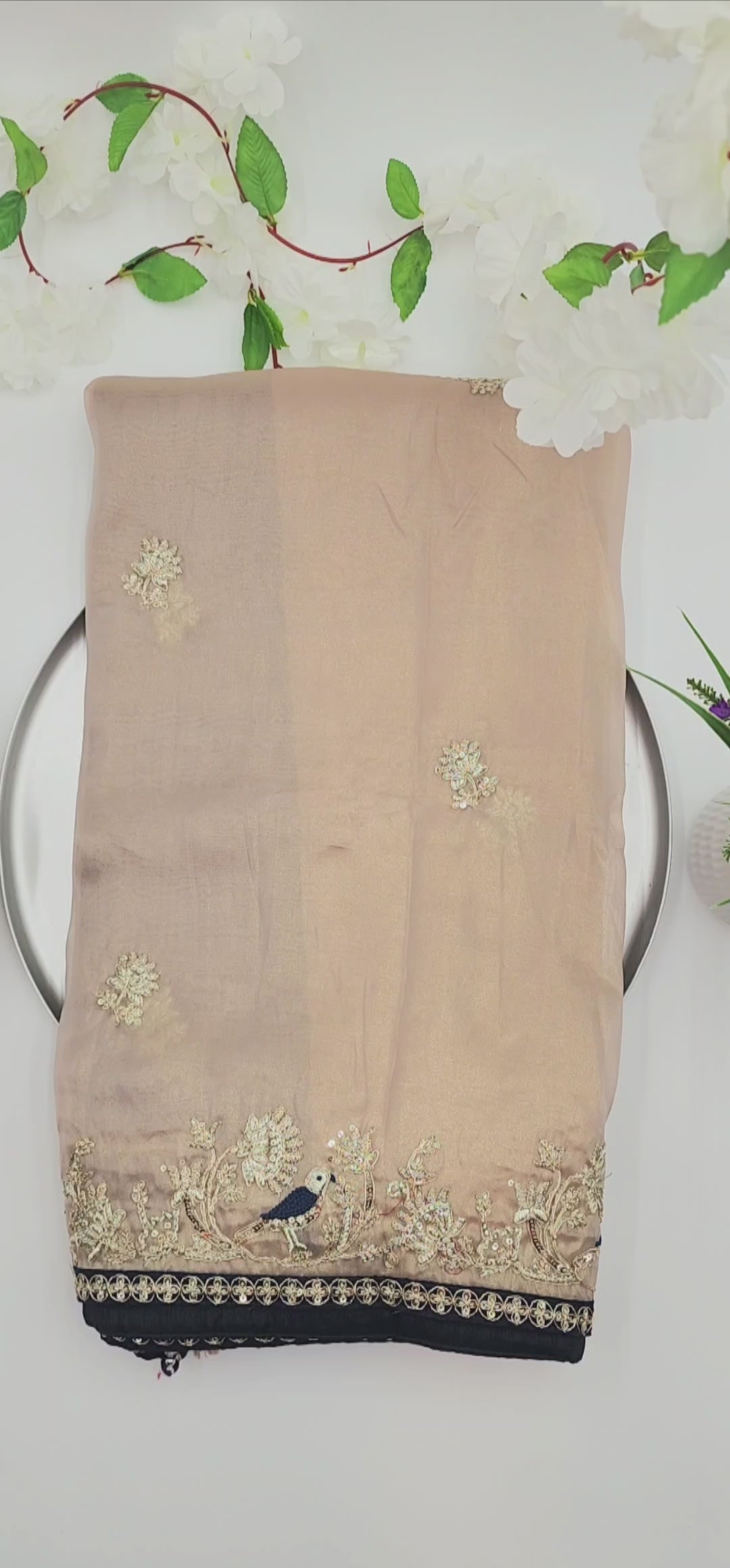 Pure Soft Silk and Fancy Designer saree with sequins and Zari work -Gold with blue border 1116