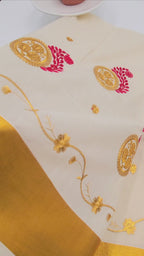 Tissue Silk Saree in Royal gold and red Floral design with Royal gold border 2107