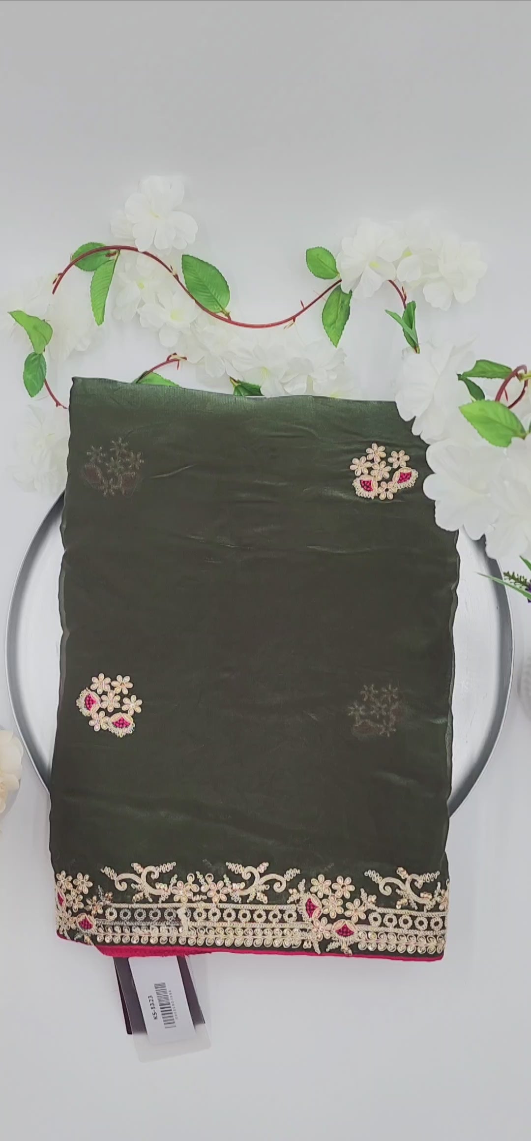 Pure Soft Silk and Fancy Fabric  Designer Embroidery Work Saree - Dark Green 1118