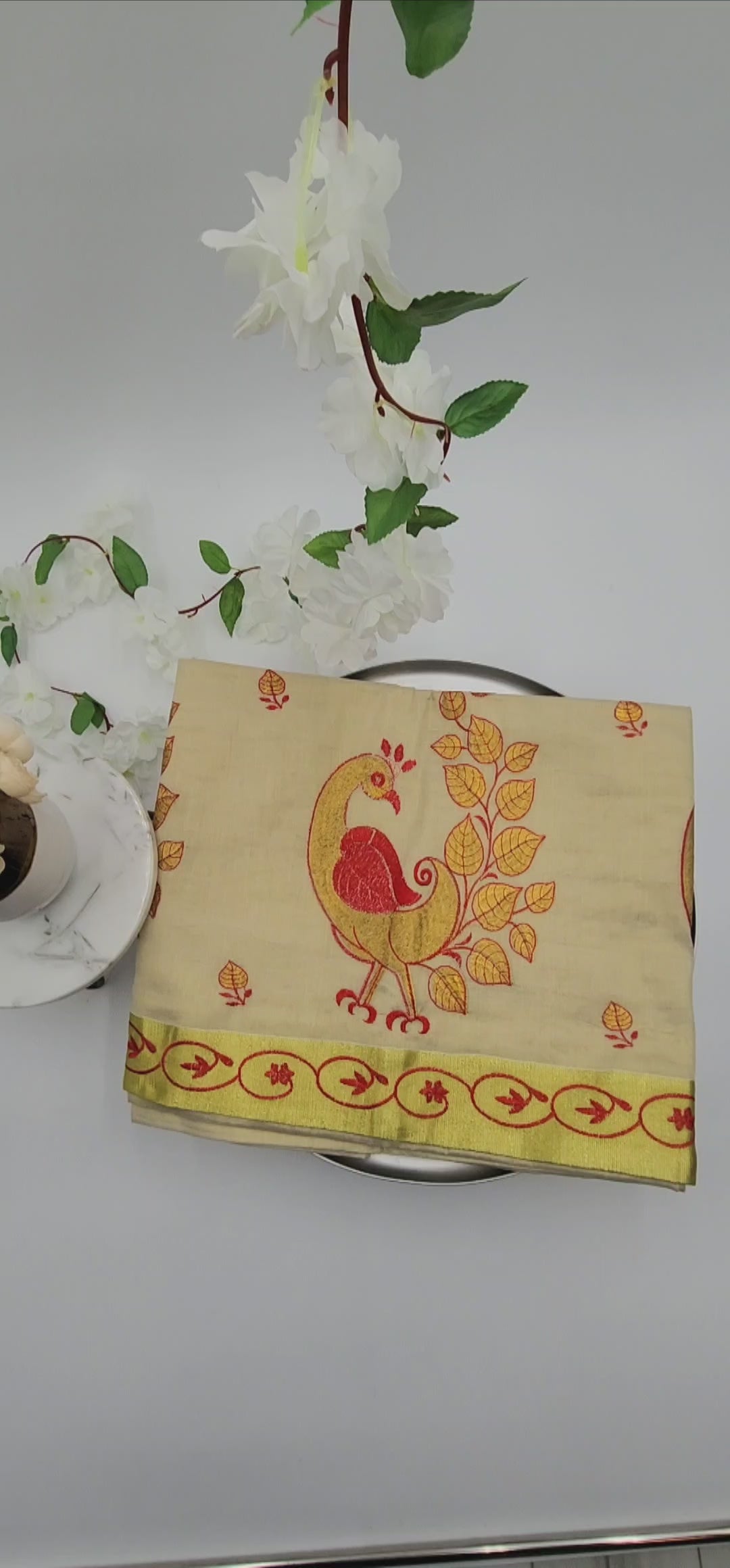 Handloom Tissue Silk Saree Peacock red gold combo design 2121