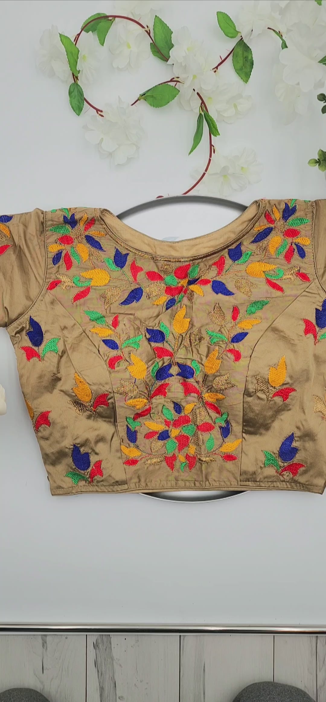 Embroidered Sequined blouse with Sleeve in vibrant colors - Free size