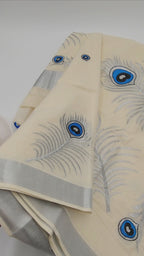 Tissue Silk saree with covert design and Silver borders in stunning  silver ,Blue and black color combination 2109