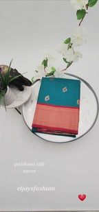 Paithani Soft Peshwai Designer Wedding Saree Greenish blue  and Red Combo 1123