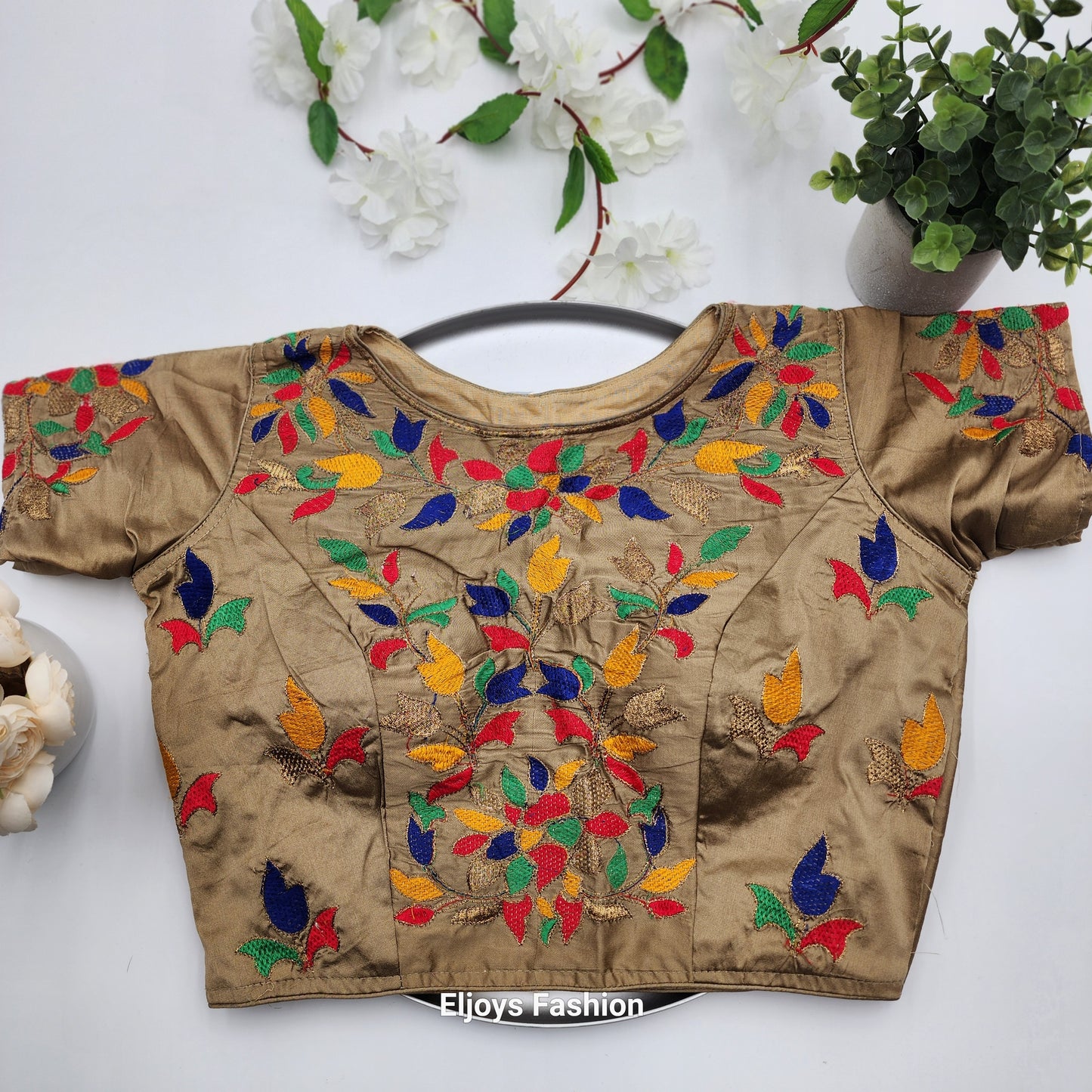 Embroidered Sequined blouse with Sleeve in vibrant colors - Free size