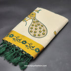Saree golden border green creeper embroidery and full body Peacock design green/Gold embroidered 2150