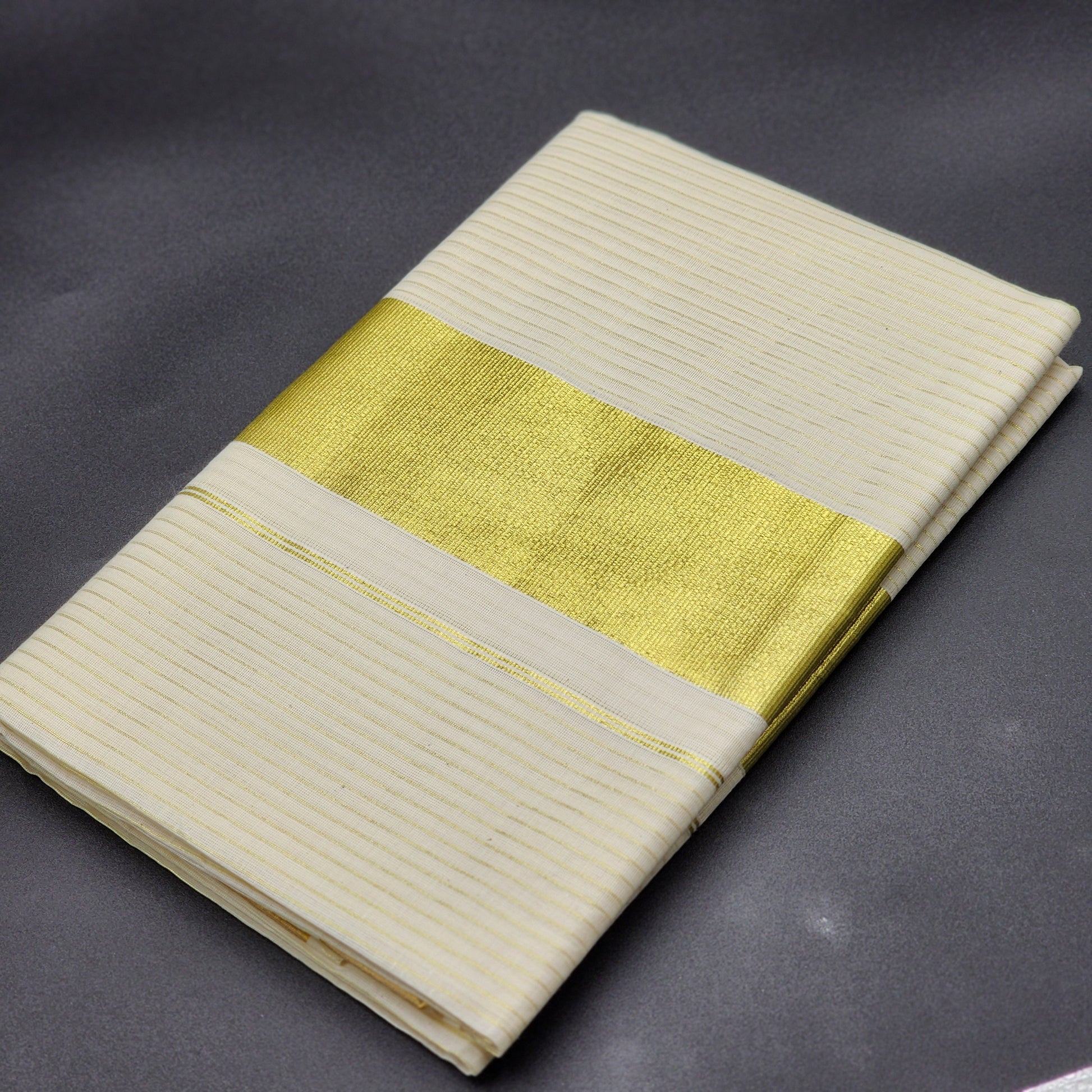 Tissue Silk Traditional Kerala saree with medium gold border and horizontal full body line 2129 Eljoys Fashion