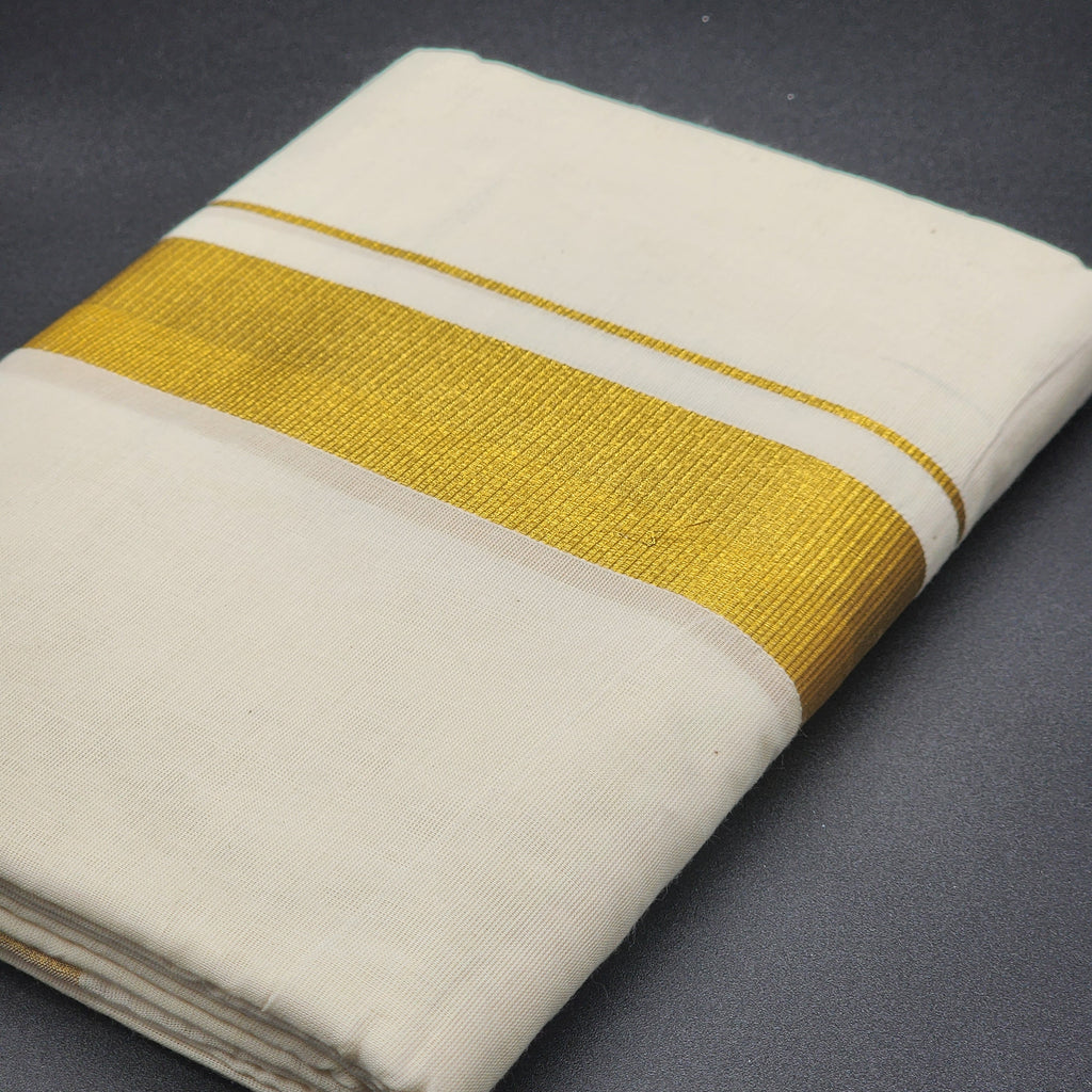Dhoti Mundu Traditional South Indian style Broad gold border with single line 4100 Eljoys Fashion
