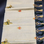 Saree 4 inch wide golden border with Green Creeper embroidery and Golden green red floral embroidery on body 2146