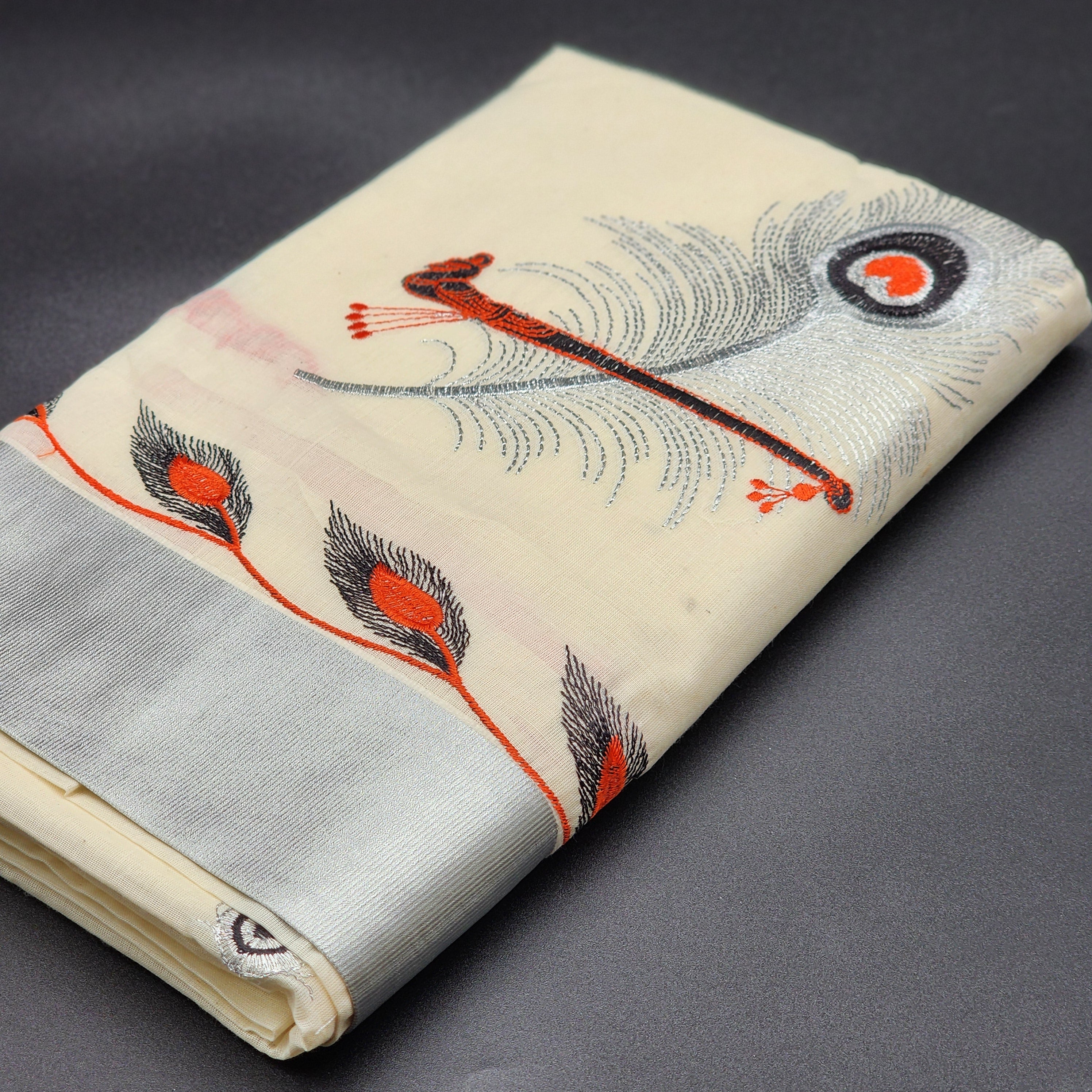 Tissue Silk Saree in beautiful peacock and covert design in Red, black and silver color Combination 2125 Eljoys Fashion
