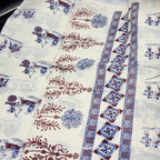Saree printed in blue and red village theme 2152