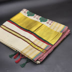 Tissue silk full body floral and line works .The pallu has wide gold light green/burgundy design with tussel work 2137 Eljoys Fashion