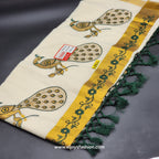 Saree golden border green creeper embroidery and full body Peacock design green/Gold embroidered 2150